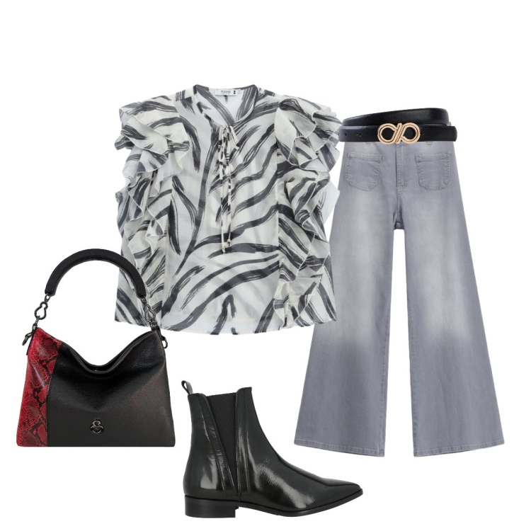 Outfit donna - In città. Stile Urban per Tutti i giorni. Abbinamento con stivaletti chelsea, cinture, borse a mano, jeans, bluse.