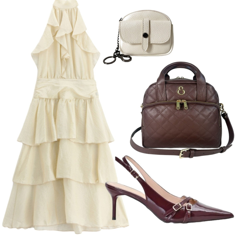 Outfit donna - Volant white ice. Stile Glamour per Tutti i giorni. Abbinamento con borse a mano, portachiavi, vestiti midi/longuette, décolleté.
