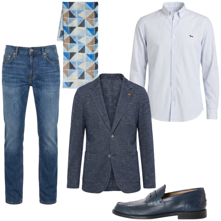 Outfit uomo - Total look #2440651. Stile Casual per Ufficio. Abbinamento con sciarpe, jeans, giacche, camicie, scarpe stringate.