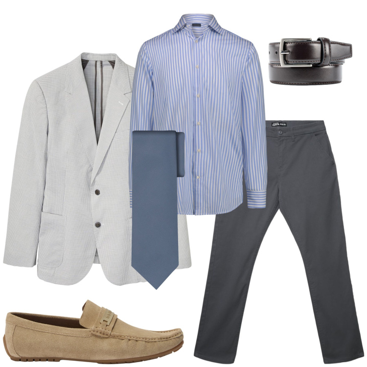 Outfit uomo - Total look #2440654. Stile Casual per Tutti i giorni. Abbinamento con giacche, scarpe stringate, pantaloni chino, cravatte, cinture, camicie.