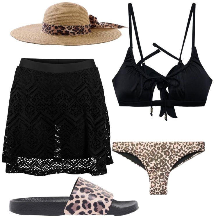 Outfit donna - Vacanze 2026. Stile Chic per Mare. Abbinamento con gonne, ciabatte, cappelli, bikini, bikini.