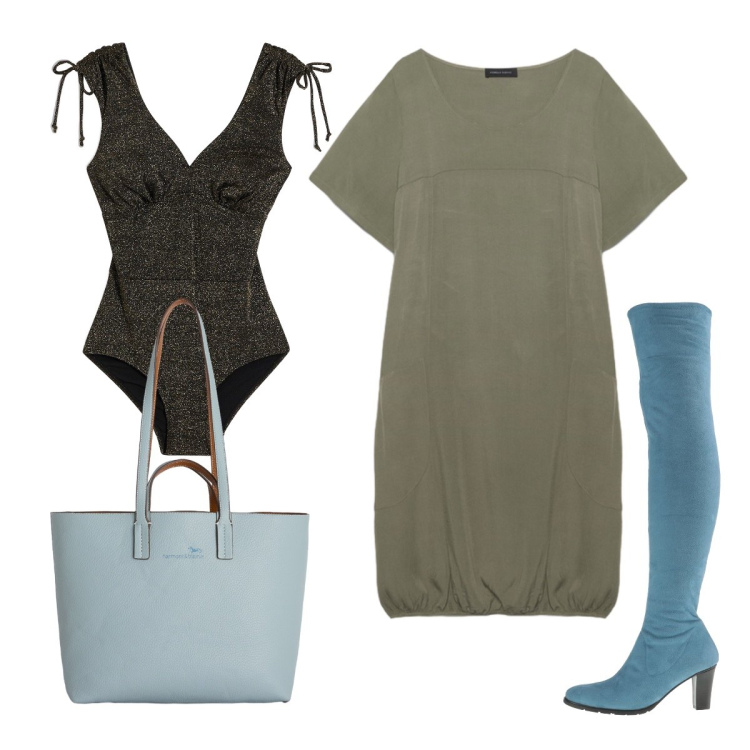 Outfit donna - Glamour al mare. Stile Glamour per Mare. Abbinamento con stivali sopra il ginocchio, costumi interi, shopping bag, vestiti.