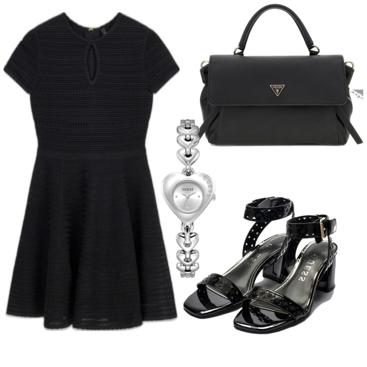 Outfit mujer - Bon ton look. Estilo Bon Ton para Todos los días. Combinación con relojes analógicos, vestidos cortos, sandalias de tacón, bolsos de mano.