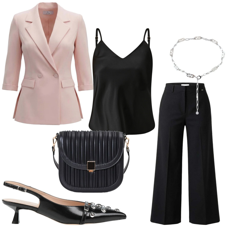 Outfit donna - Total look #2440702. Stile Romantica per Serata fuori. Abbinamento con décolleté, blazer, pantaloni, top, cinture, borse a tracolla.