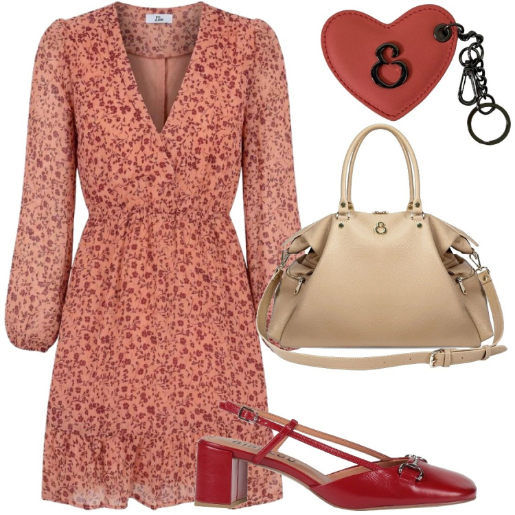 Outfit donna - Romantica. Stile Bon Ton per Serata fuori. Abbinamento con décolleté, vestiti corti, shopping bag, portachiavi.