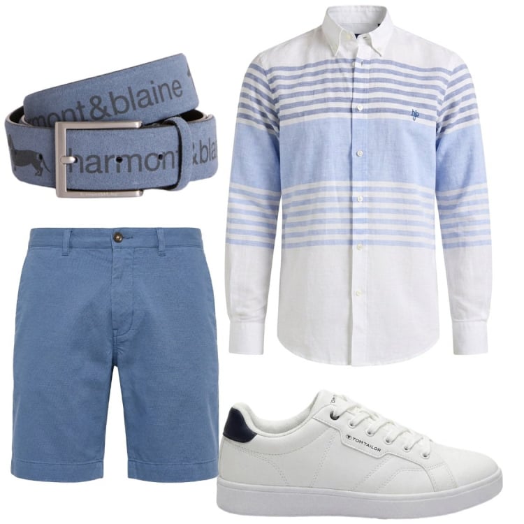 Outfit uomo - Serate estive free. Stile Trendy per Serata speciale. Abbinamento con sneakers, cinture, bermuda, camicie.