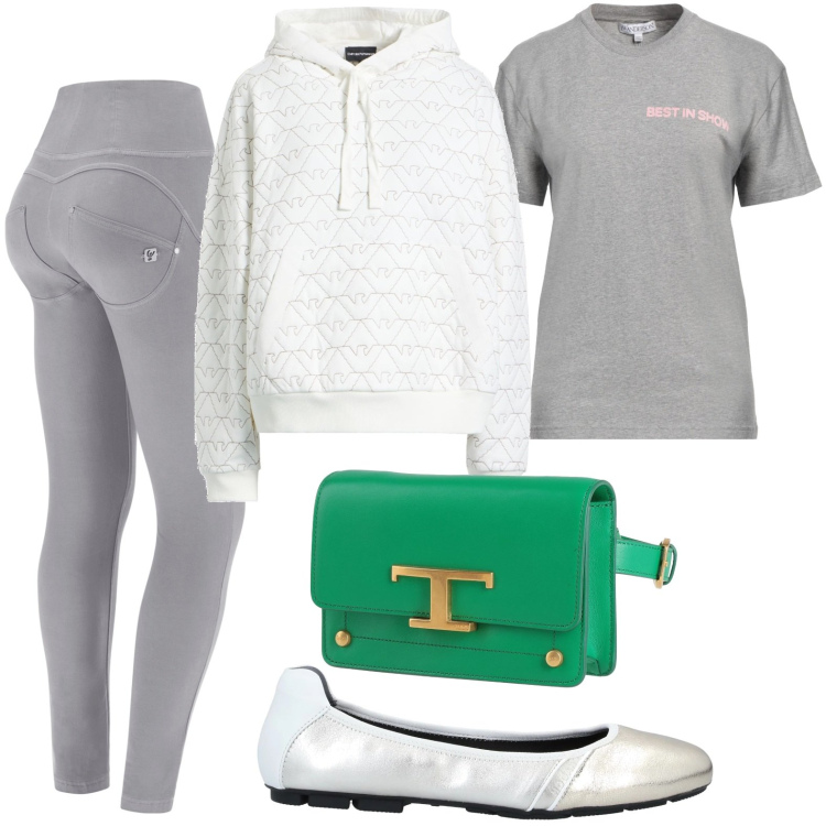 Outfit donna - Ballerine chic. Stile Casual per Tutti i giorni. Abbinamento con ballerine, marsupi, t-shirt, felpe con cappuccio, pantaloni skinny.
