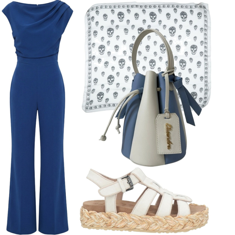 Outfit donna - Il foulard con stampa. Stile Casual per Tutti i giorni. Abbinamento con espadrillas, sciarpe, borse a secchiello, tute.