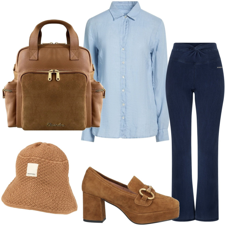 Outfit donna - La camicia passpartout. Stile Casual per Tutti i giorni. Abbinamento con cappelli, mocassini, camicie, zaini, jeggings.