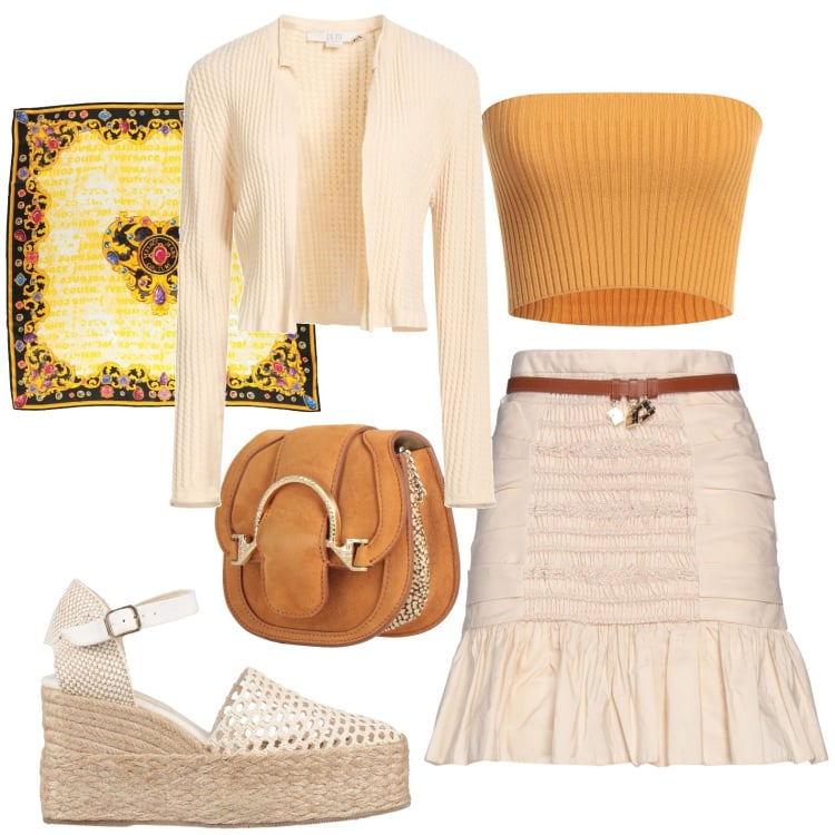 Outfit donna - Vacanza. Stile Casual per Mare. Abbinamento con espadrillas, sciarpe, marsupi, cardigans, minigonne, top.