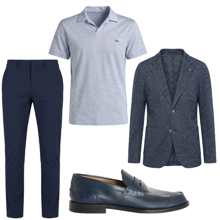 Outfit uomo - Total look #2440780. Stile Business/Elegante per Ufficio. Abbinamento con giacche, pantaloni chino, scarpe stringate, polo.