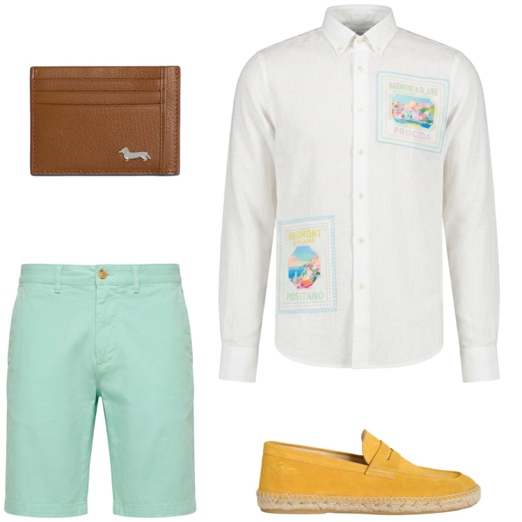 Outfit uomo - Total look #2440782. Stile Casual per Mare. Abbinamento con portafogli, espadrillas, bermuda, camicie.