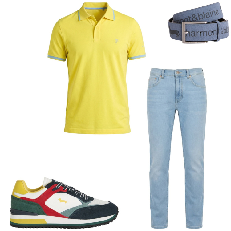 Outfit uomo - Casual style. Stile Casual per Tutti i giorni. Abbinamento con sneakers, cinture, jeans, polo.