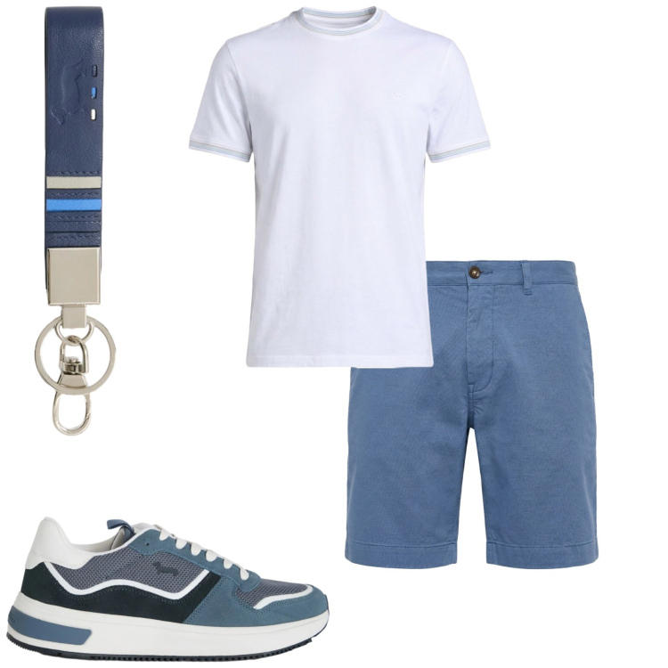 Outfit uomo - Harmont&Blaine. Stile Casual per Tutti i giorni. Abbinamento con sneakers, portachiavi, t-shirt, bermuda.