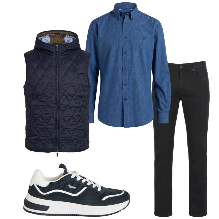 Outfit uomo - Gita in montagna. Stile Casual per Tutti i giorni. Abbinamento con sneakers, pantaloni, piumini, camicie.