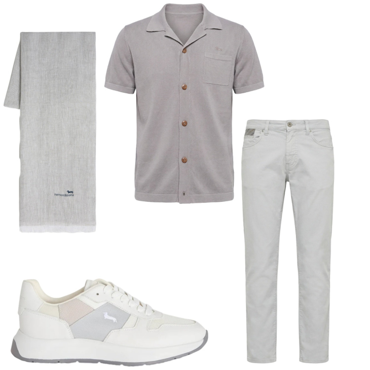 Outfit uomo - Harmont&Blaine. Stile Trendy per Serata speciale. Abbinamento con sneakers, pantaloni, sciarpe, camicie a manica corta.