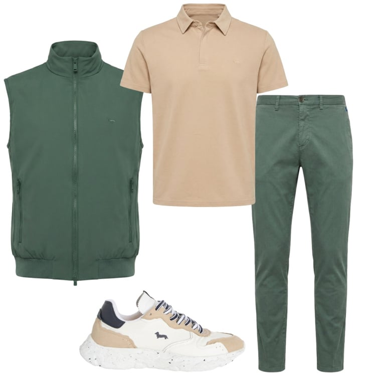 Outfit uomo - Harmont&Blaine. Stile Casual per Tutti i giorni. Abbinamento con sneakers, polo, gilet, pantaloni chino.