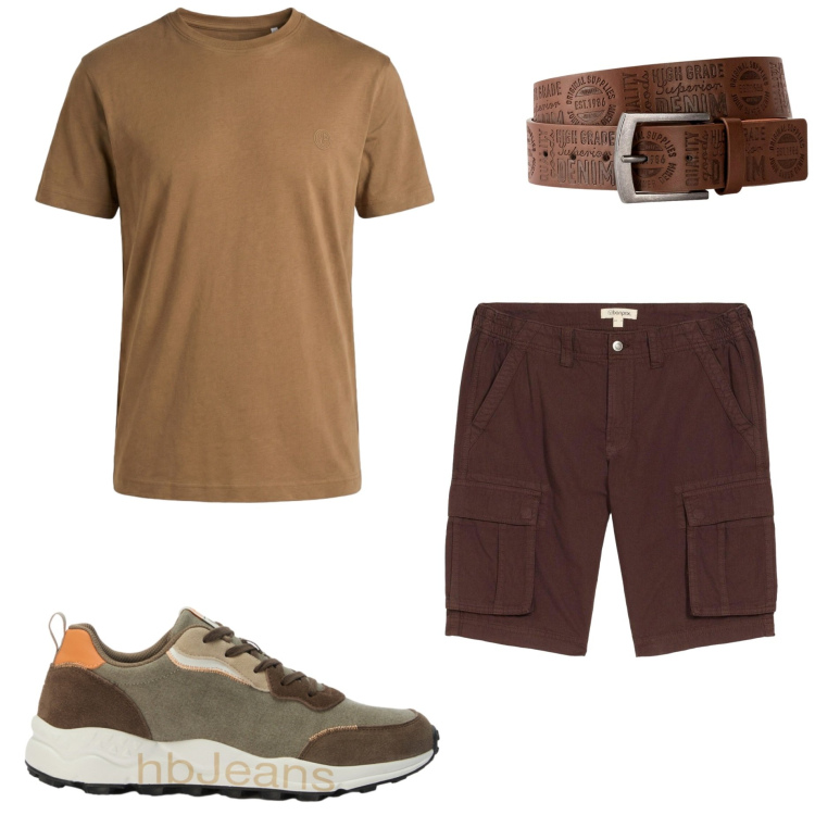 Outfit uomo - Luglio. Stile Casual per Tutti i giorni. Abbinamento con cinture, bermuda, t-shirt, sneakers.