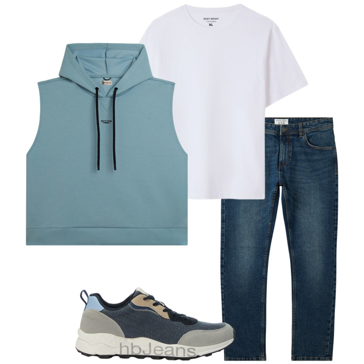 Outfit uomo - Casual style. Stile Casual per Tutti i giorni. Abbinamento con sneakers, jeans, t-shirt, felpe con cappuccio.