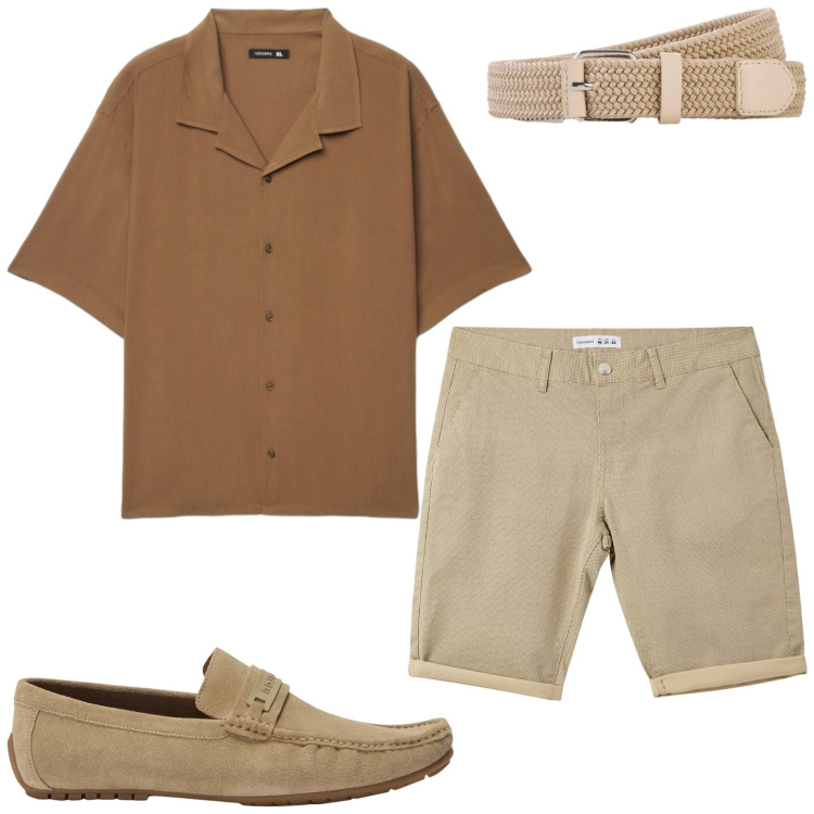 Outfit uomo - Serata con amici. Stile Casual per Serata speciale. Abbinamento con cinture, scarpe stringate, camicie a manica corta, pantaloni corti.