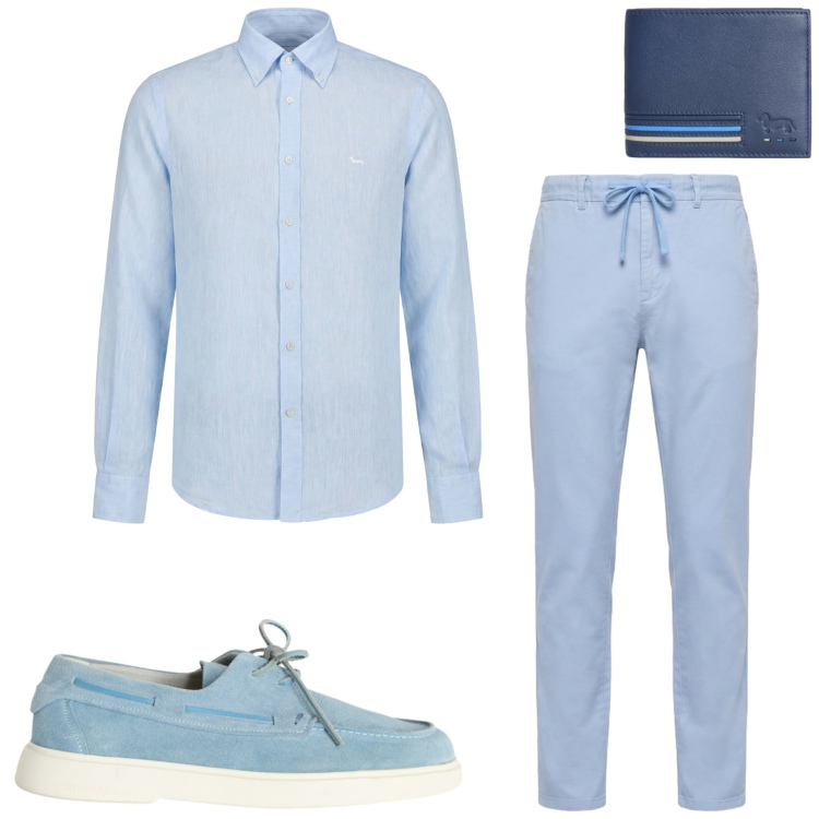 Outfit uomo - Monocolore. Stile Casual per Serata speciale. Abbinamento con portafogli, pantaloni, scarpe stringate, camicie.