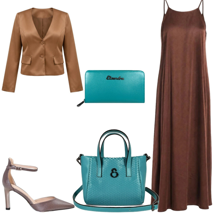 Outfit donna - Total look #2440901. Stile Chic per Cerimonia. Abbinamento con vestiti lunghi, borse a mano, portafogli, blazer, décolleté.
