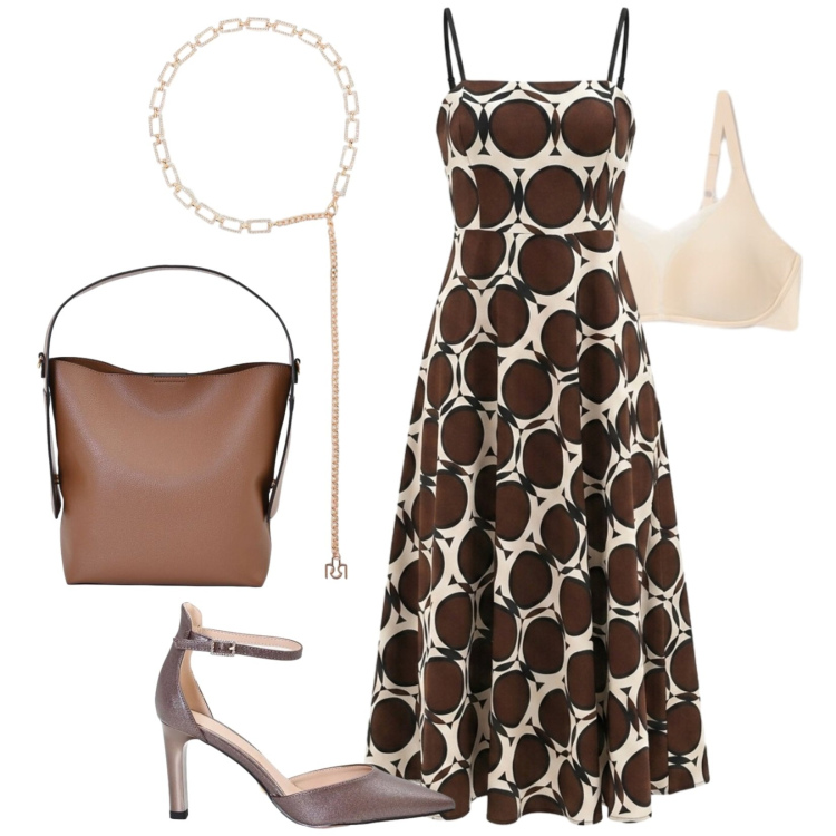 Outfit donna - Total look #2440902. Stile Chic per Serata fuori. Abbinamento con reggiseni, vestiti midi/longuette, borse a mano, décolleté, cinture.
