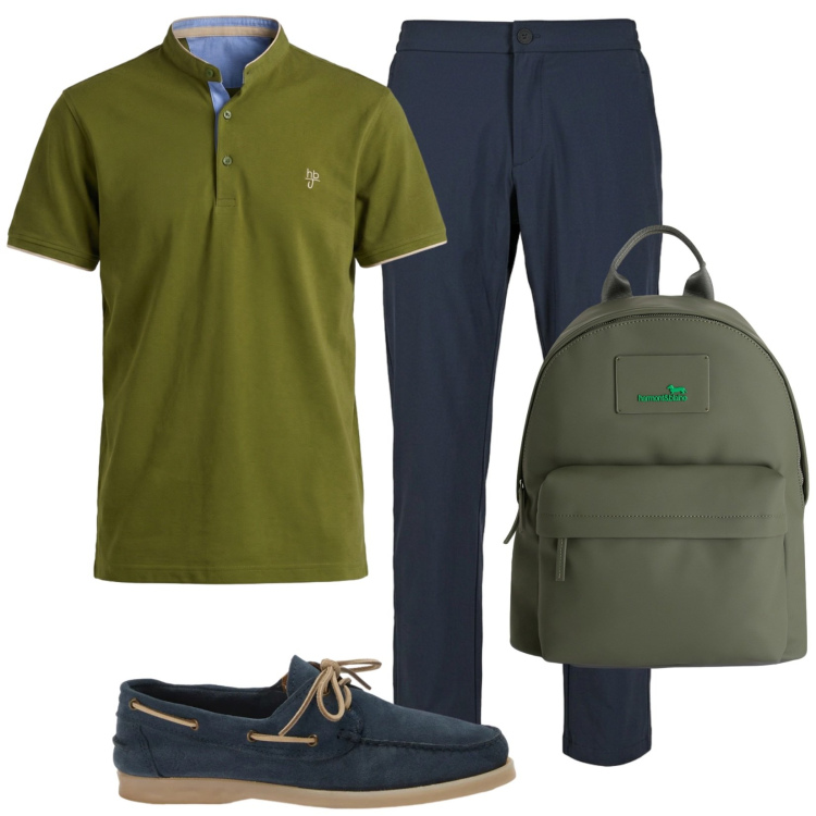 Outfit uomo - Weekend. Stile Casual per Tutti i giorni. Abbinamento con borse sportive, scarpe stringate, polo, pantaloni.