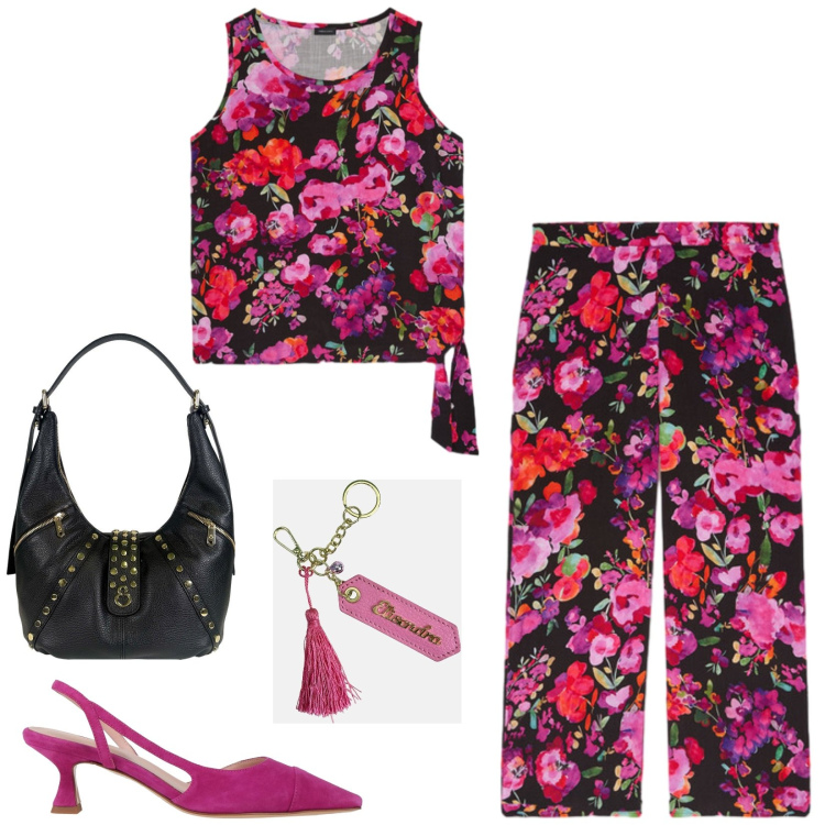 Outfit donna - Total look #2440935. Stile Romantica per Serata fuori. Abbinamento con décolleté, portachiavi, borse a spalla, pantaloni, top.