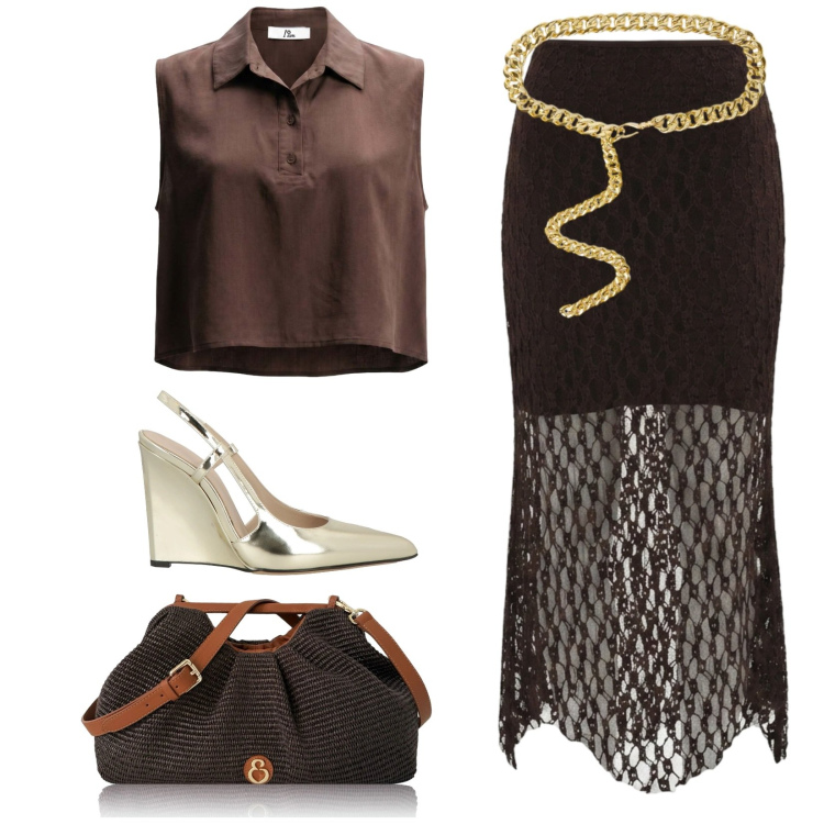 Outfit donna - Total look #2440970. Stile Glamour per Serata fuori. Abbinamento con décolleté, top, clutch, cinture, gonne longuette.