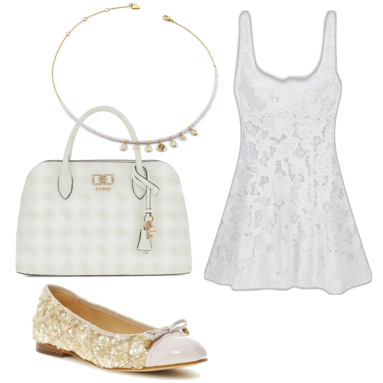 Outfit mujer - Romantica. Estilo Romántica para Todos los días. Combinación con vestidos cortos, bailarinas, bolsos de mano, collares.