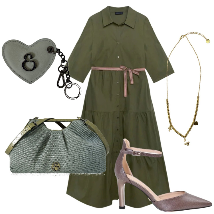Outfit donna - Total look #2441003. Stile Bon Ton per Ufficio. Abbinamento con clutch, portachiavi, ciondoli, vestiti chemisier, décolleté.