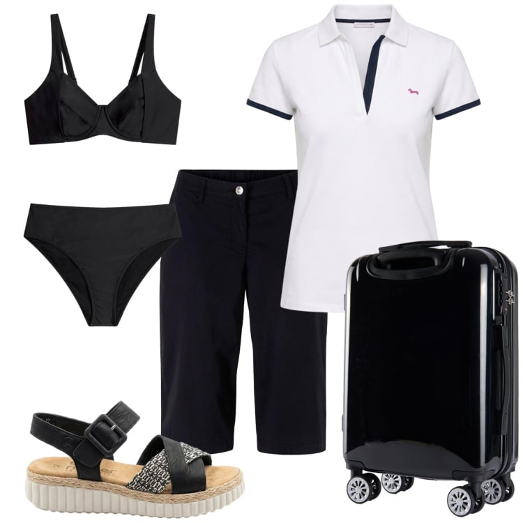 Outfit donna - Total look #2441010. Stile Casual per Mare. Abbinamento con bikini, bermuda, sandali, polo, valigie.