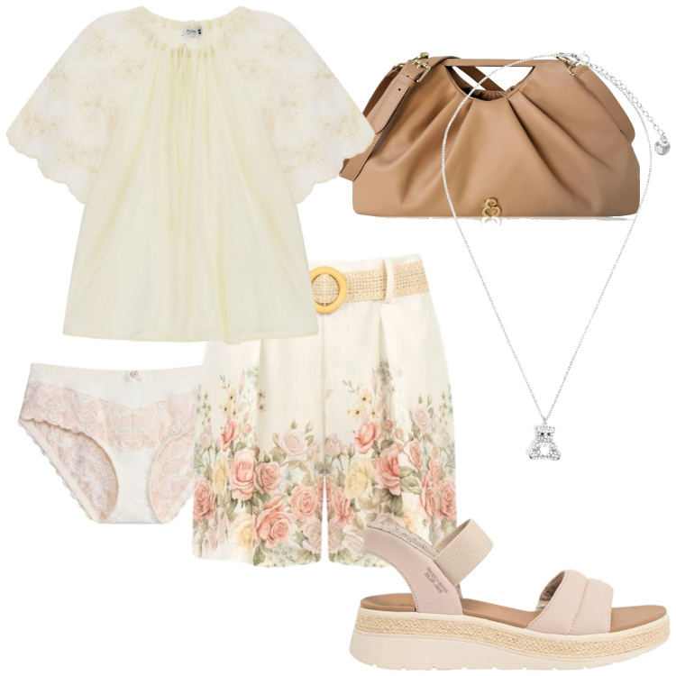 Outfit donna - Total look #2441023. Stile Romantica per Tutti i giorni. Abbinamento con sandali, culotte, clutch, ciondoli, bluse, shorts.
