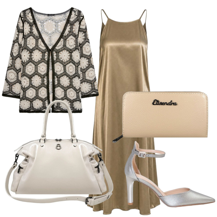 Outfit donna - Total look #2441027. Stile Chic per Serata fuori. Abbinamento con vestiti lunghi, shopping bag, portafogli, cardigans, décolleté.