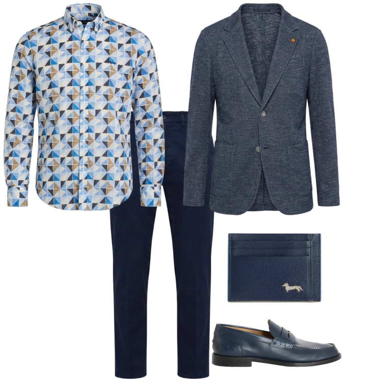 Outfit uomo - Cerimonia a luglio. per Cerimonia. Abbinamento con portafogli, giacche, pantaloni chino, scarpe stringate, camicie.