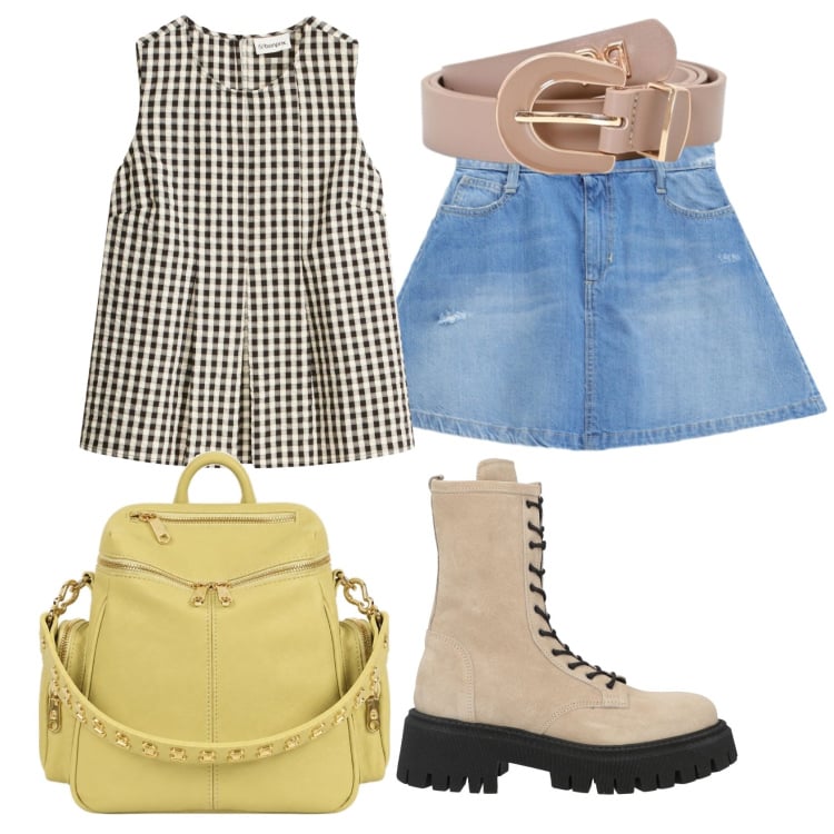 Outfit donna - Total look #2441031. Stile Preppy per Tutti i giorni. Abbinamento con stivaletti, canottiere, zaini, minigonne, cinture.