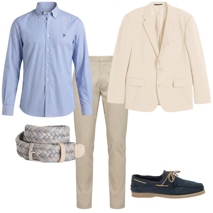 Outfit uomo - Cerimonia al mare. per Mare. Abbinamento con giacche, scarpe stringate, pantaloni, camicie, cinture.