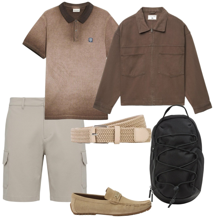Outfit uomo - Si parte. per Mare. Abbinamento con cinture, polo, scarpe stringate, cappotti, pantaloni corti, borse sportive.
