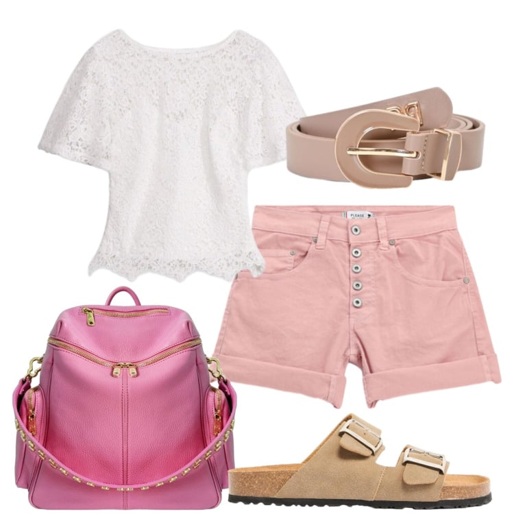 Outfit donna - Total look #2441050. Stile Basic per Tutti i giorni. Abbinamento con t-shirt, ciabatte, zaini, shorts, cinture.