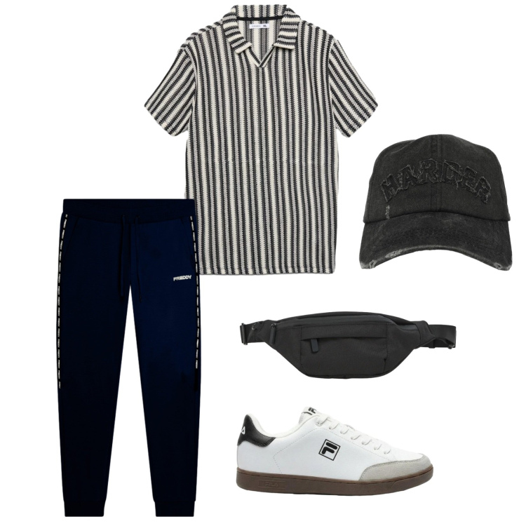 Outfit uomo - Per tutto il giorno. per Tutti i giorni. Abbinamento con sneakers, cappelli con visiera, borse sportive, polo, pantaloni.