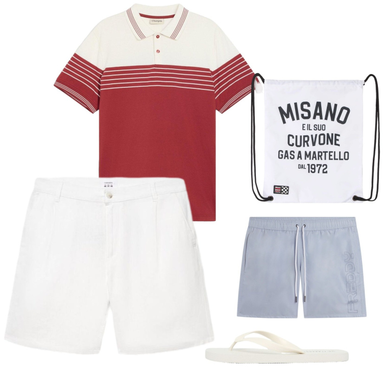 Outfit uomo - Mare. per Mare. Abbinamento con polo, borse sportive, sandali, pantaloni corti, costumi.
