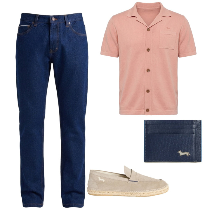 Outfit uomo - Lungo mare. per Serata speciale. Abbinamento con camicie a manica corta, portafogli, espadrillas, jeans.