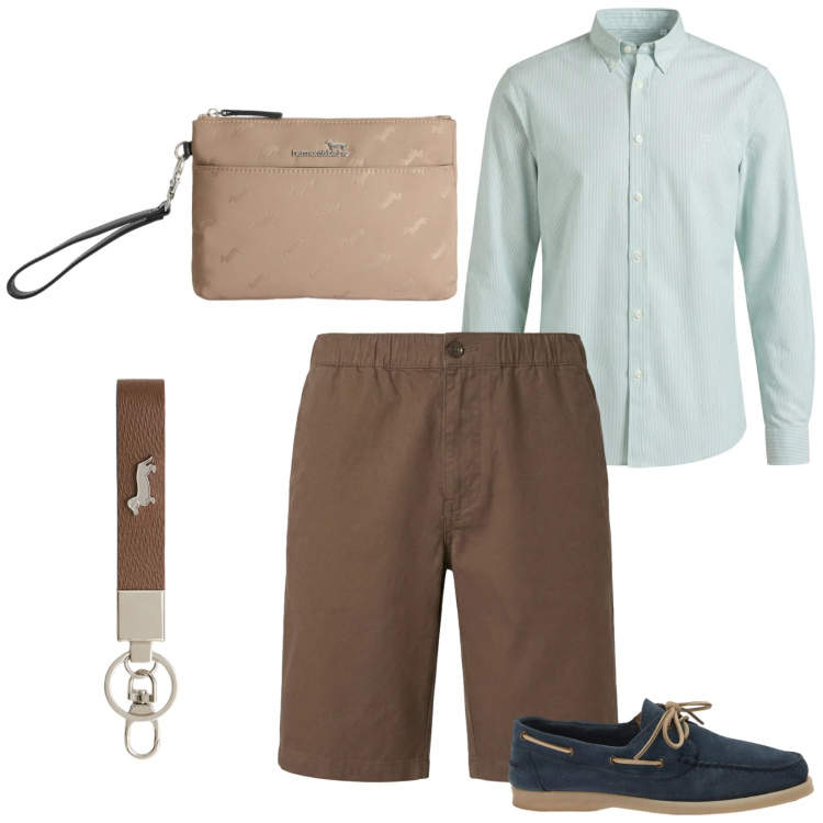 Outfit uomo - Total look #2441076. Stile Trendy per Ufficio. Abbinamento con portachiavi, borse sportive, camicie, scarpe stringate, bermuda.