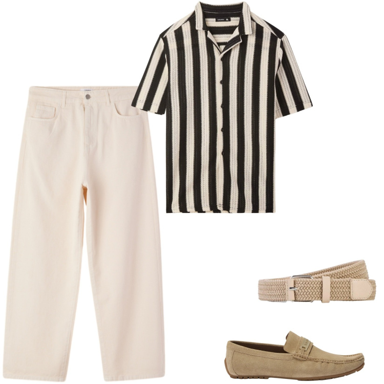 Outfit uomo - Total look #2441088. Stile Casual per Ufficio. Abbinamento con cinture, scarpe stringate, camicie a manica corta, pantaloni.