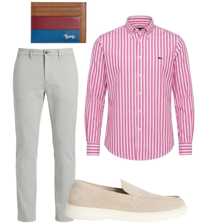 Outfit uomo - Ufficio. Stile Trendy per Ufficio. Abbinamento con scarpe stringate, pantaloni chino, portafogli, camicie.