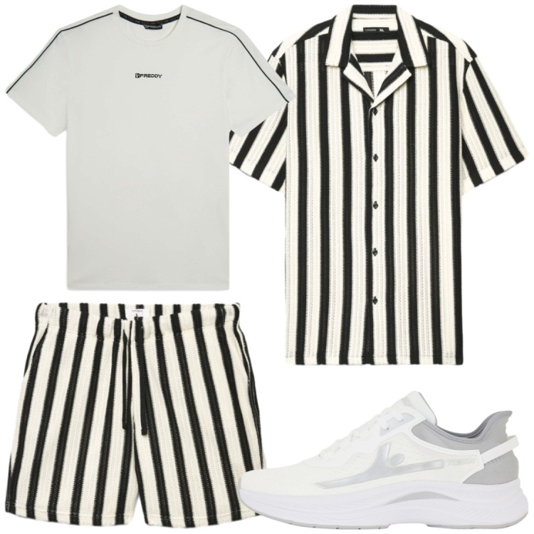 Outfit uomo - Free time. Stile Casual per Tutti i giorni. Abbinamento con camicie a manica corta, pantaloni corti, t-shirt sportive, sneakers.