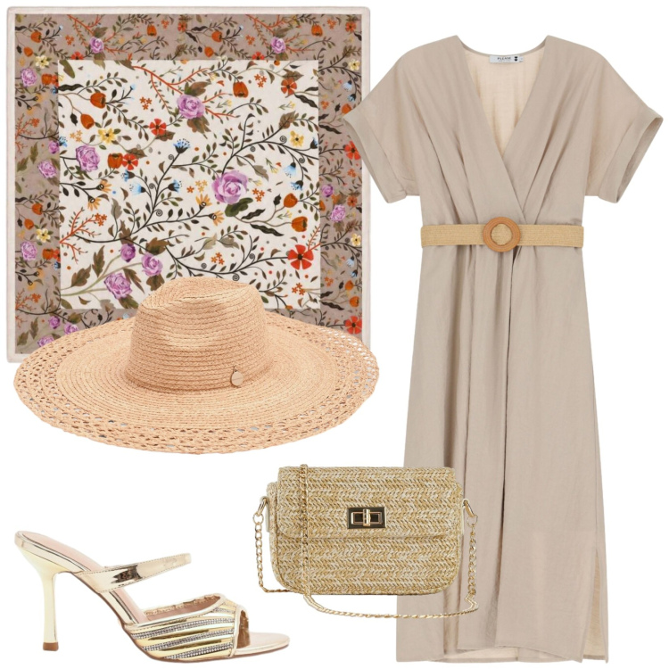 Outfit donna - Aperitivo in riviera. Stile Chic per Mare. Abbinamento con borse a tracolla, foulard, vestiti midi/longuette, sabot, cappelli.