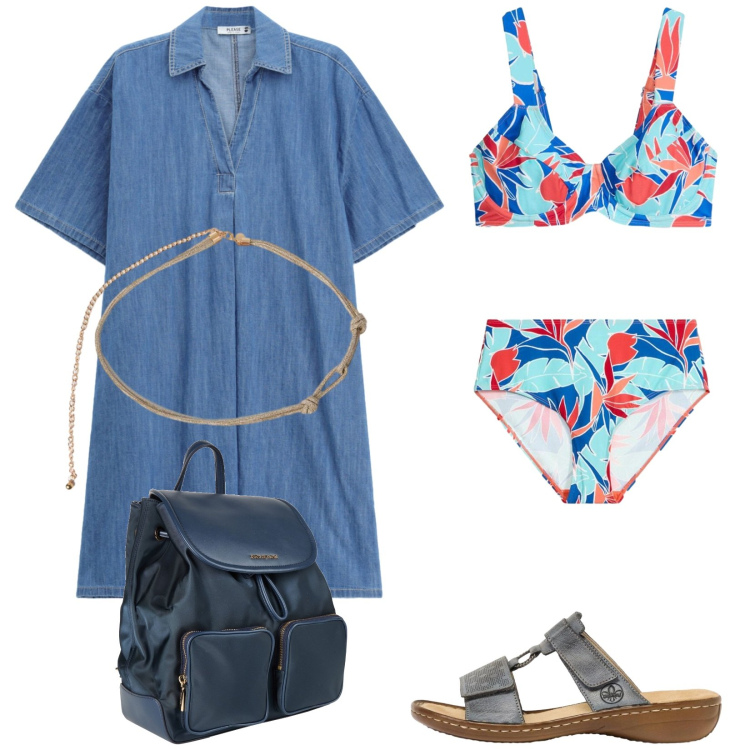 Outfit donna - Total look #2441131. Stile Casual per Mare. Abbinamento con zaini, bikini, ciabatte, vestiti corti, cinture.