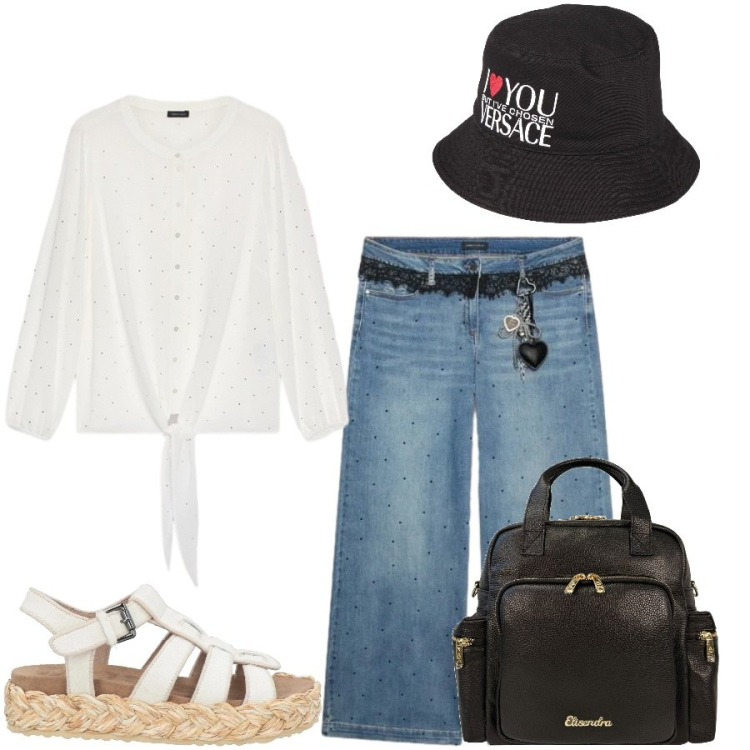 Outfit donna - Total look #2441135. Stile Casual chic per Tutti i giorni. Abbinamento con espadrillas, cappelli, zaini, camicie, jeans.